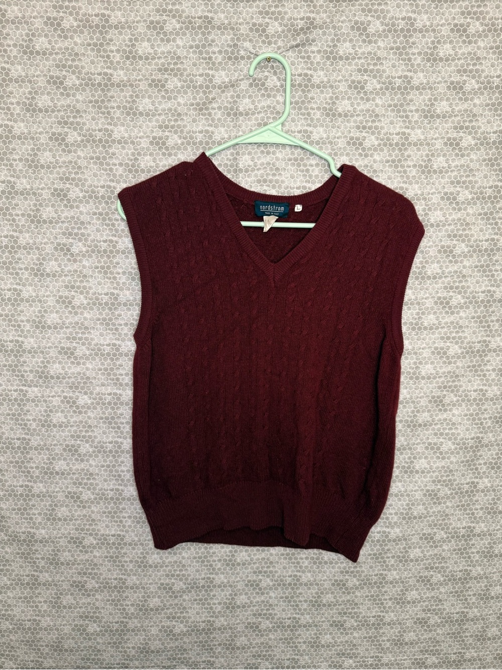 Vintage Nordstrom 100% Wool Maroon Men Large Sweater Vest Made In Italy